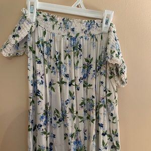 Blue flower off-the-shoulder top